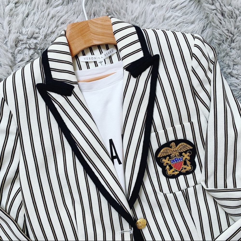 Veronica Beard Ivory White Striped Blazer